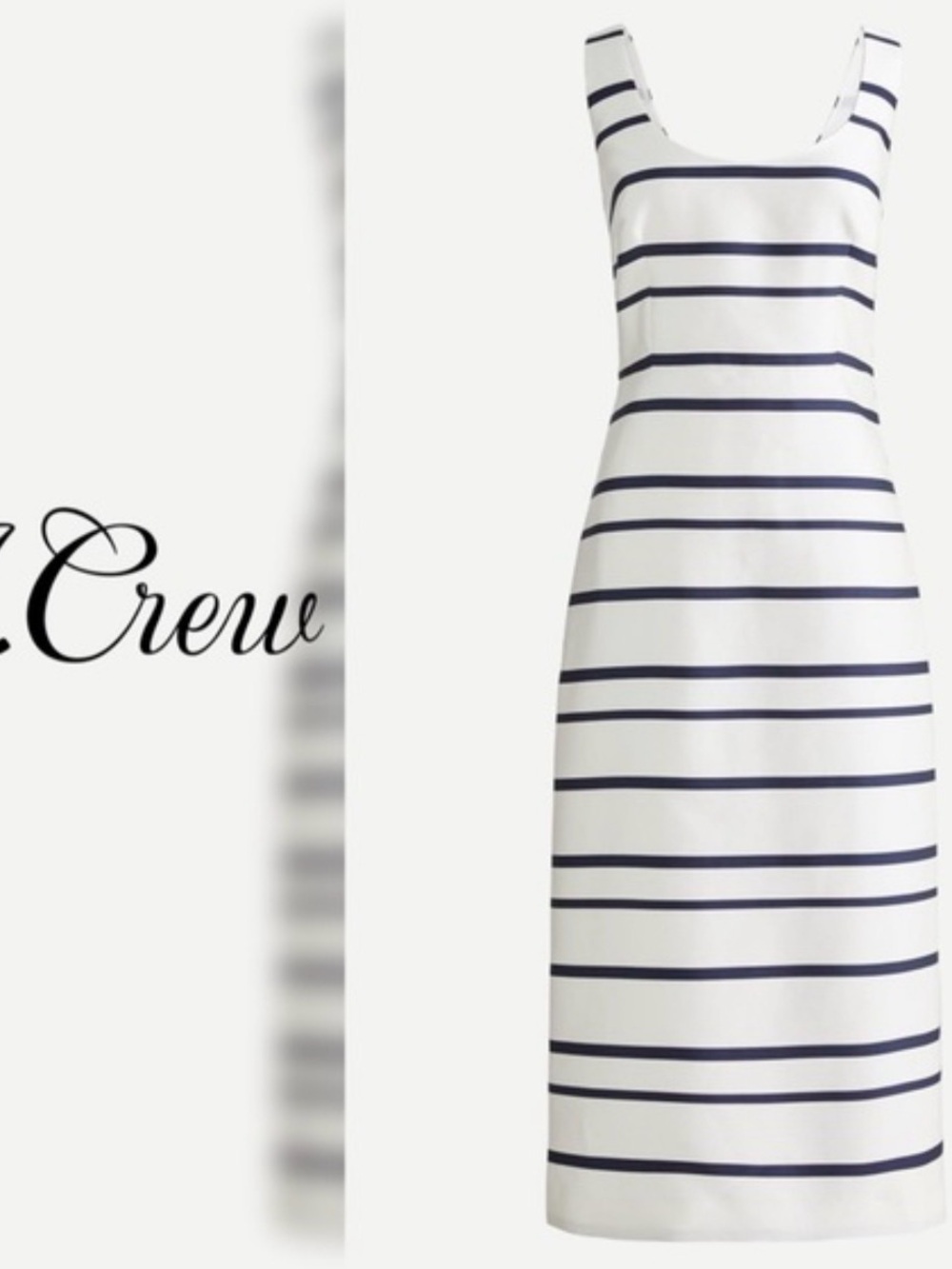 J. Crew White and Navy Striped Sleeveless Midi Dress with a split bottom